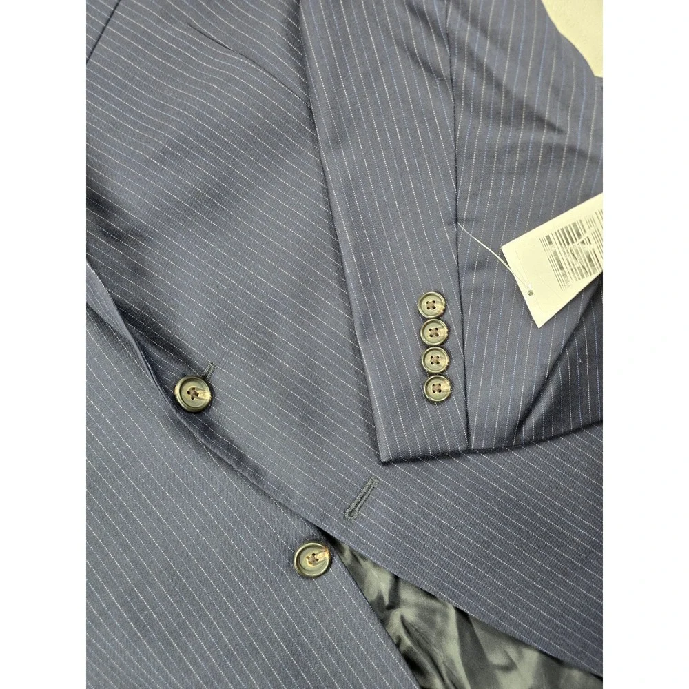 LRL Ralph Lauren Suit‎ Jacket Mens 44R Navy Blue Pinstripe Wool Blend Blazer